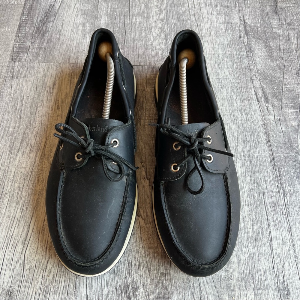 MENS TIMBERLAND CLASSIC 2 EYE BOAT SHOES DECK SHOES Black LEATHER MENS 13